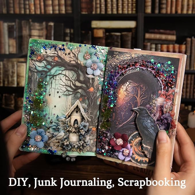 180Pcs Vintage Gothic Scrapbook Paper, Antique Junk Journal Supplies for Scrapbooking Kit, Aesthetic Tree, Spider, Door, Book Designs for Creative Journaling, DIY Crafts