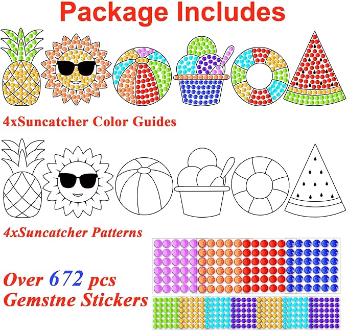 Qyeahkj 6pcs Summer Arts and Crafts Kits Suncatcher Easy Art Craft for Kids Children Teenagers at 4-12 DIY Fun Sun Fruit Diamond Painting Kits for Girls Boys Ages 3 4 5 6 8 10 12