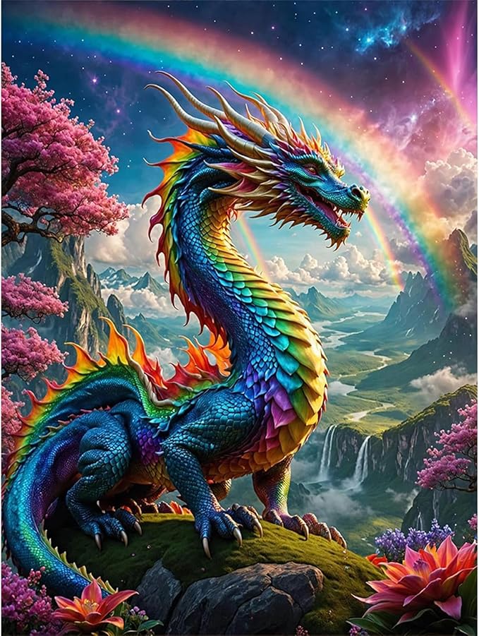 Yezavesu Dragon Diamond Art Kits for Adults, Dragon Diamond Painting Kit for Beginners, 5D DIY Round Full Drill Painting with Gem Art Craft Kits for Home Wall Decor 12x16 Inch