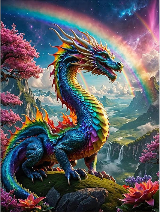 Yezavesu Dragon Diamond Art Kits for Adults, Dragon Diamond Painting Kit for Beginners, 5D DIY Round Full Drill Painting with Gem Art Craft Kits for Home Wall Decor 12x16 Inch