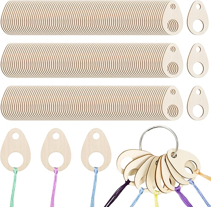 Nicunom 200 pcs Floss Drops Cross Stitch, Wood Bobbins with Hinged Ring Embroidery Floss Bobbins Teardrop Thread Organizer Thread Holder for DIY Craft Sewing Thread Storage, 1.9x1.3 inch