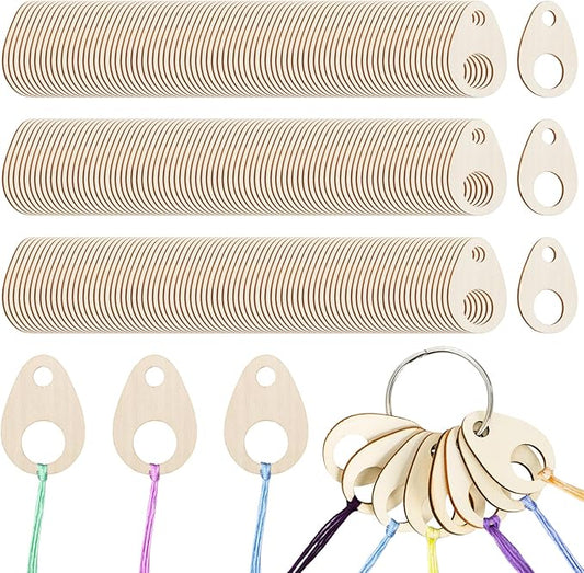 Nicunom 200 pcs Floss Drops Cross Stitch, Wood Bobbins with Hinged Ring Embroidery Floss Bobbins Teardrop Thread Organizer Thread Holder for DIY Craft Sewing Thread Storage, 1.9x1.3 inch