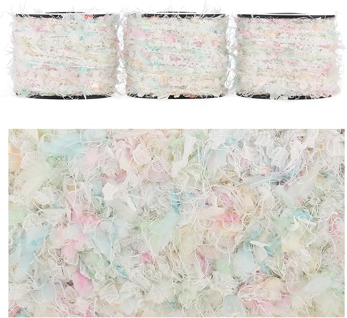 Artisanal Yarn Collection Multifiber Fancy Yarn for Knitting Crocheting Crafts DIY, Set of 3 Rolls (Unicorn with Iridescent Sequins)