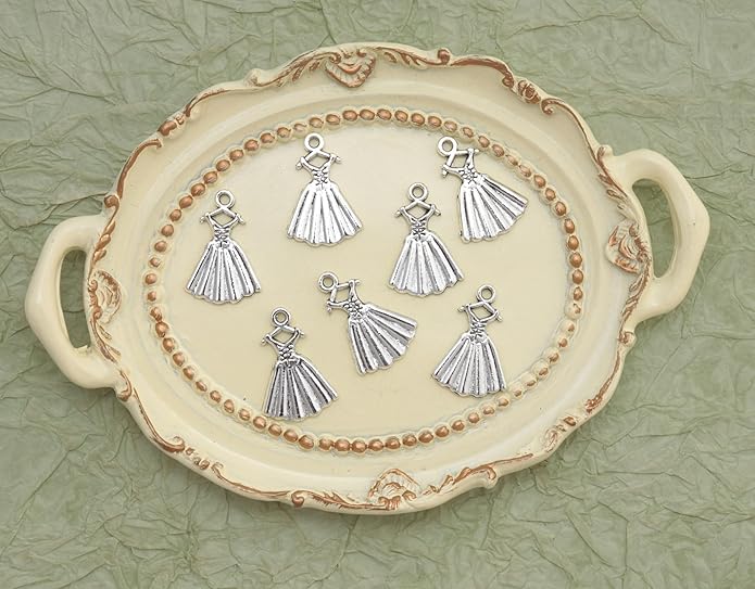 50 Pcs Mini Dress Charms 2 x 1.3 cm Metal Cute Pendants Accessories for Jewelry Making Finding Kits Earring Bookmark Scrapbooking Decoration Supplies
