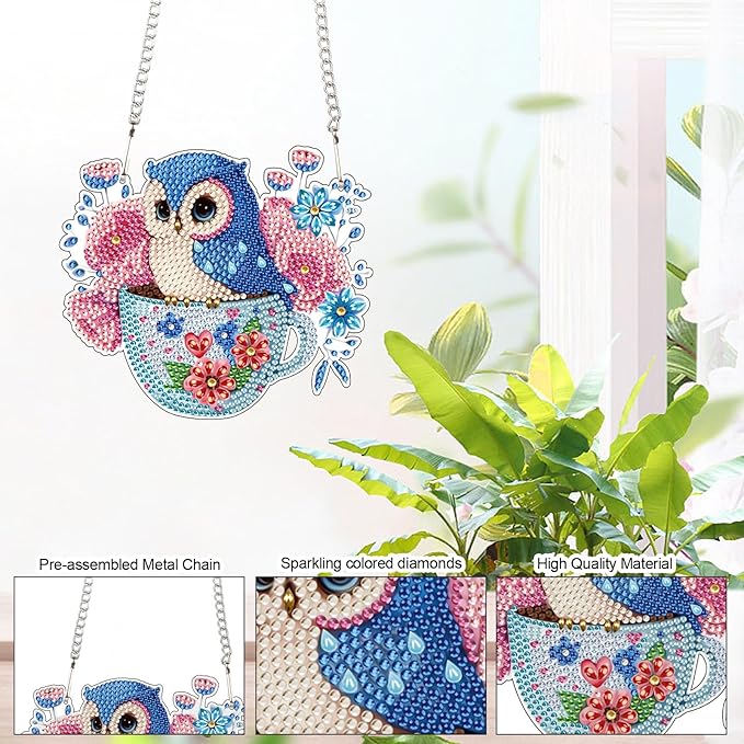 MVVMTOP 6x5inch Diamond Painting Kits Hanging Pendant DIY Owl Wreath Ornaments Shaped Diamond, HGJ099