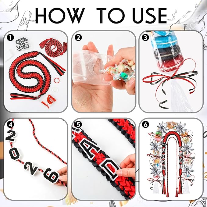 YLOLUL 16 Pcs Graduation Leis 2026 Graduation Candy Lei Kit with Honor Cord Class of 2026 Graduation Ribbon Money Lays Necklace Graduation Gift Party Accessories for Women Men