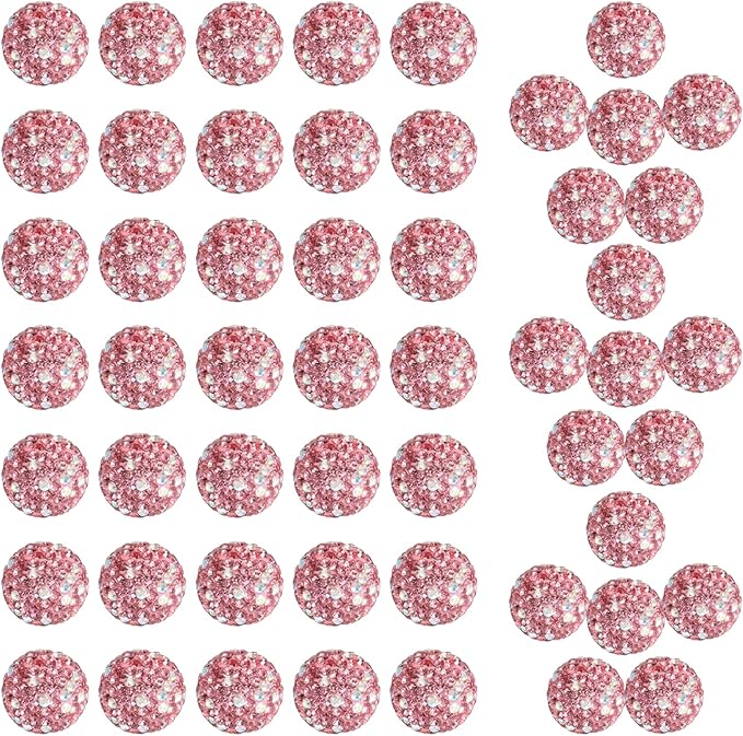 10mm Grade A White with Pink Sparkle Rhinestone Beads for Baseball Necklace-Round Disco Ball Bead Rhinestone Clay Beads for Earring Jewelry Making,Necklace Bracelet,DIY Craft Supplies(100 pcs)