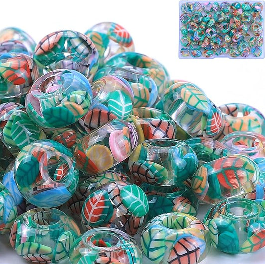 AIPRIDY Girls' Lucky Lover Amber Beads, Big Hole Spacer European Craft Beads for DIY Charms Bracelet Jewelry Making (Green Leaf)