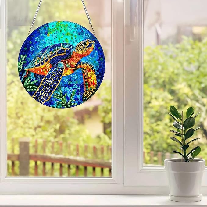 MAXBYE Sea Turtle Hanging Diamond Art Painting Kits for Adults Beginners, DIY 5D Special Shaped Crystal Painting Diamond Kits Hanging Ornament for Gift Home Wall Door Decor