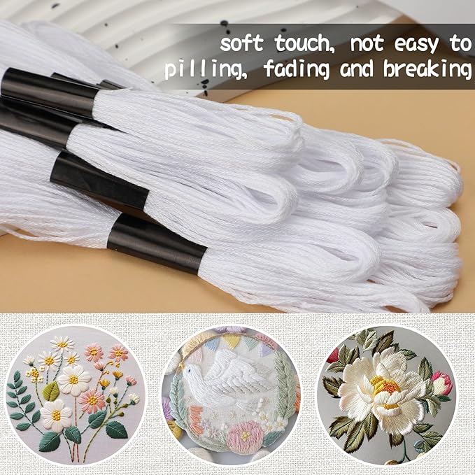 14 Skeins White Embroidery Floss, White Embroidery Thread, Friendship Bracelet String, Cross Stitch for DIY Making, Embroidery Crafts