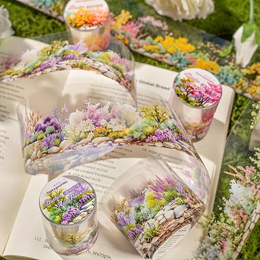 Floral PET Tape Stickers for Journaling Supplies, 6 Rolls Flower Cluster Themed Decorative Scrapbook Stickers for Journaling, Junk Journal Supplies, Planer (Flower Cluster)
