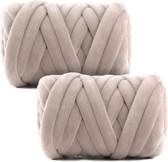 Chunky Yarn for Hand Knitting & Arm Knitting - 2-Pack Value Bundle (1.32lb Total) of Super Bulky Velvet Chenille Tube Yarn for Larger DIY Projects | No-Tool, Machine Washable, Dusty Rose