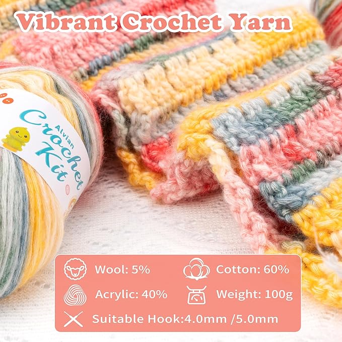 Alvian Scarf Crochet Kit for Beginners Crochet Starter Kits Craft Knitting with Step-by-Step Video Tutorials Handmade Gift for for Birthday, Anniversary, Valentines (Scarf Crochet Kit for Adults)