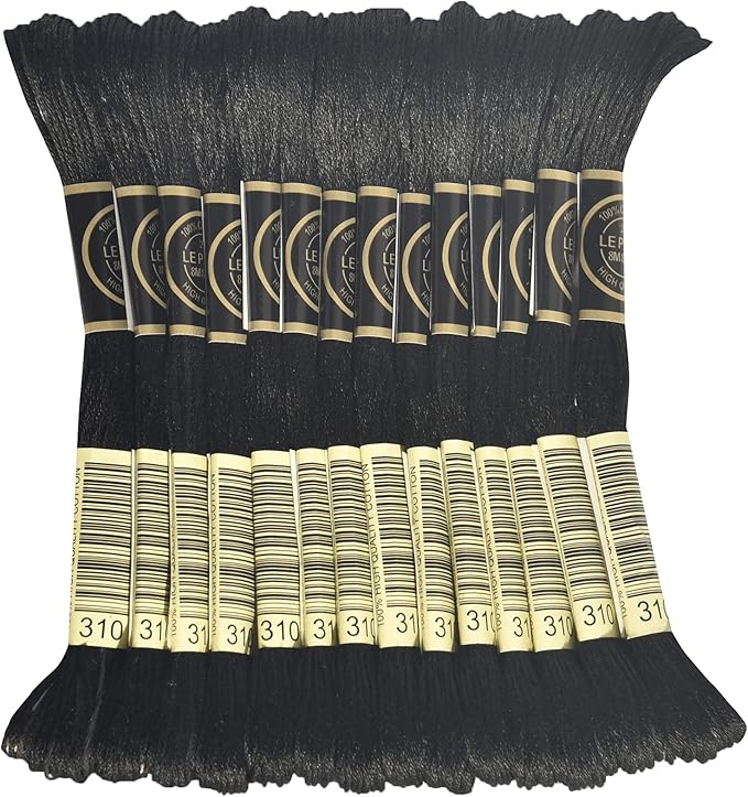 LE PAON Embroidery Floss, 14-Pack Six Strands 100% Long Staple Cotton Embroidery Thread, 8.7-Yard，Color Number：310, Black