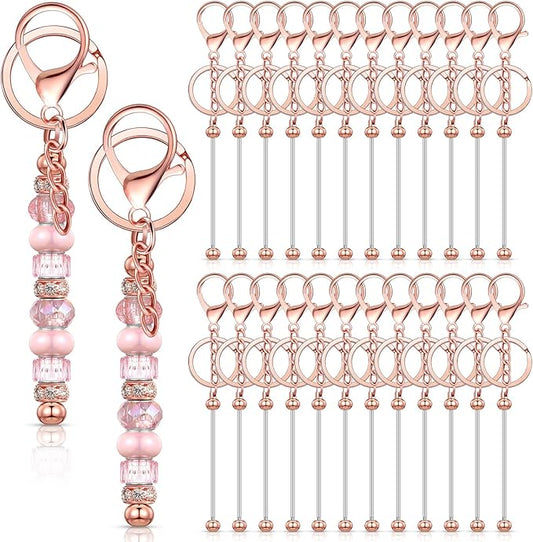 Tondiamo 24 Pcs Beadable Keychain Bars Bulk Beads for Keychain Making Kit Gifts for Women Men DIY Crafts(Rose Gold)