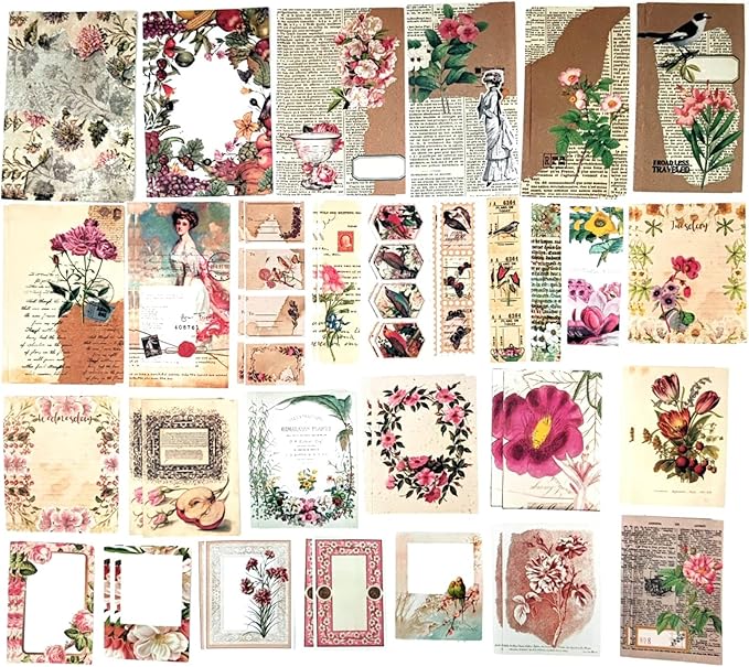 Esweny 200PCS Vintage Scrapbooking Supplies Kit for Journaling, Scrapbook Sticker Paper Pack for Junk Journal Planners Aesthetic Cottagecore Room Decor Wall Art Collage Album