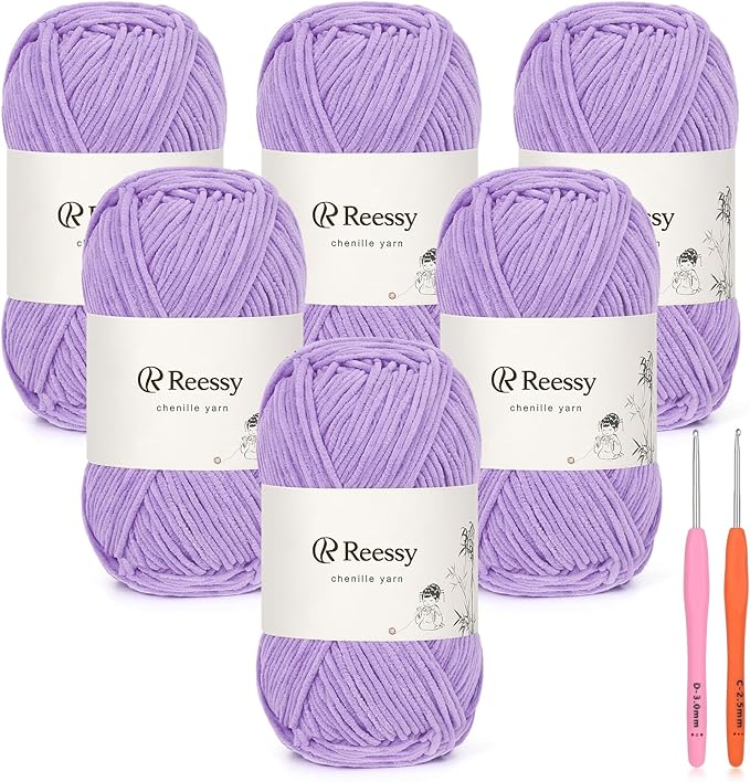 Skinny Chenille Yarn for Crocheting - 6 Pack of 50g/1.76oz - Soft Thin Chenille Yarn - Baby Weights CYC #2, Gentle for Baby Blankets, Plush Toys & Wearables - 951yd Total (Frost Blue)