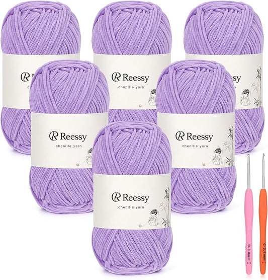 Skinny Chenille Yarn for Crocheting - 6 Pack of 50g/1.76oz - Soft Thin Chenille Yarn - Baby Weights CYC #2, Gentle for Baby Blankets, Plush Toys & Wearables - 951yd Total (Frost Blue)