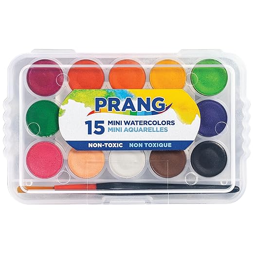 Prang Mini Watercolor Paint Sets, (Bulk Pack of 24) Palette Tray and Brush, 15 Assorted Colors, Art Party Favors, Prizes, Stocking Stuffers