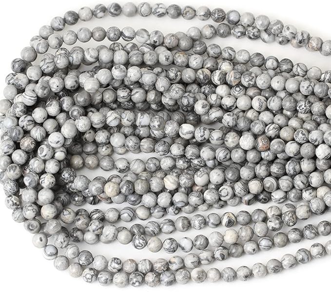 cheavian 60pcs 6mm natural map stone round loose beads for jewelry making diy findings 1 strand 15"