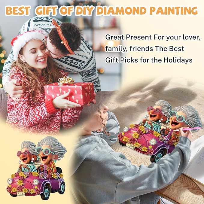Funny Diamond Art Hanging Kits for Adults, Diamond Art Suncatchers Fun Senior Ladies, 5D Special Shape Diamond Painting Pendant Window Ornament Gifts for Home Wall Door Garden Decor