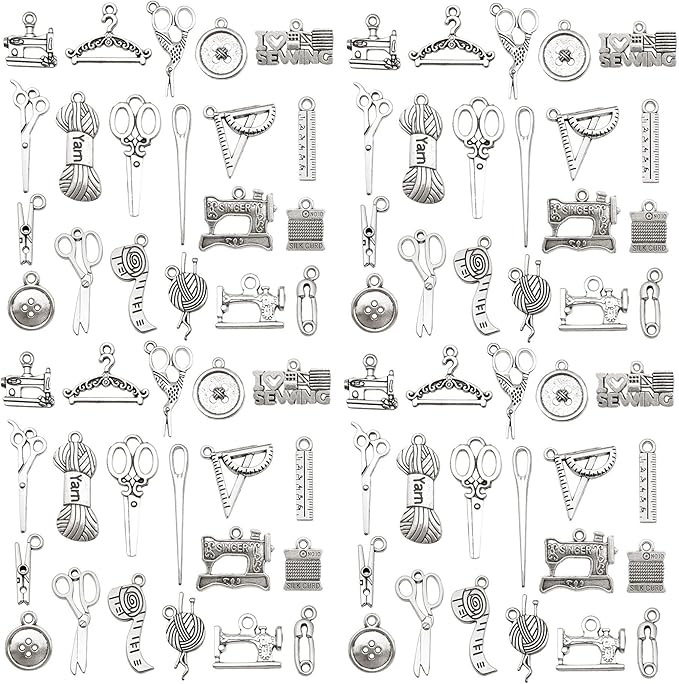 WOCRAFT 60pcs Antique Silver Sewings Bracelet Charms for Jewelry Making Sets DIY Necklace Bracelet Keychain Crafting Charms Kit Craft Supplies (SN911)