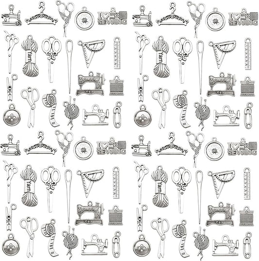 WOCRAFT 60pcs Antique Silver Sewings Bracelet Charms for Jewelry Making Sets DIY Necklace Bracelet Keychain Crafting Charms Kit Craft Supplies (SN911)
