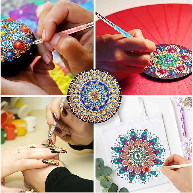 Augshy Mandala Dotting Tools Painting Kit, 58Pcs Dotting Tools for Painting DIY Rock Template Stencils Kit Brush Tray Pen Zipper Bag for Stone Canvas Mandala Arts
