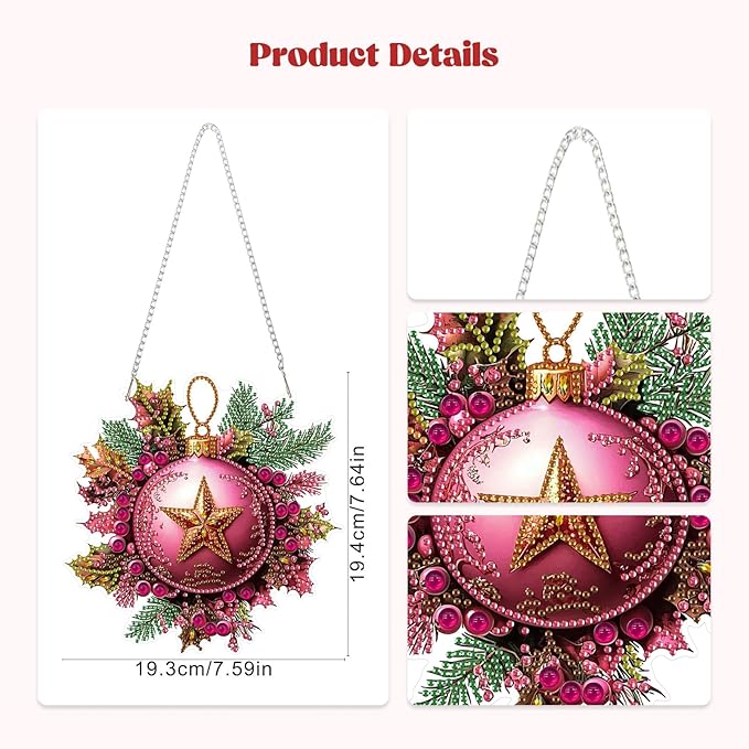 RICUVED Hanging Diamond Art Kit for Adults, Christmas Special Shaped Crystal Gem Craft Diamond Painting Pendant Kit, DIY Hanging Acrylic Art Ornament for Home Garden Wall Decor