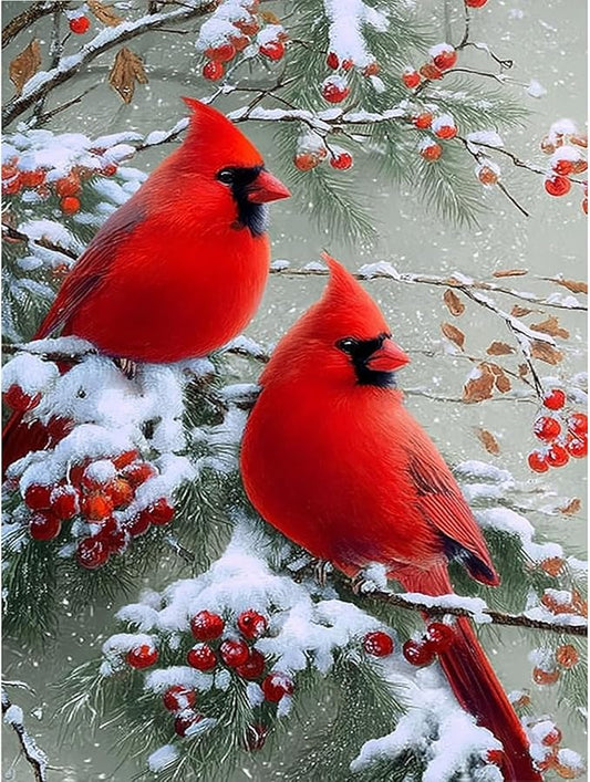 DIYDECORFUN 5D Diamond Painting Kits for Adults Beginner, Christmas Cardinal Diamond Art Kit with Full Round Drill,DIY Winter Red Birds Diamond Dots Gem Art for Decor Xmas Gift 16x12 Inch