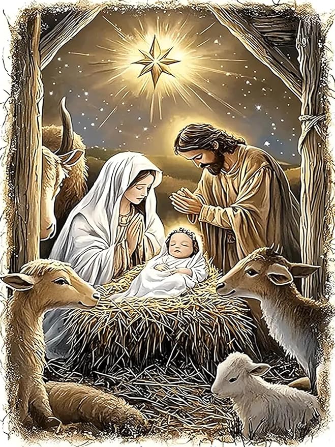 CZYWJMEI Christmas 5D Diamond Painting Kits for Adults Beginners,DIY Jesus Nativity Scene Diamond Art Kits,Full Round Drill Diamond Dot Gem Art Kits,Home Wall Decor 12x16nch