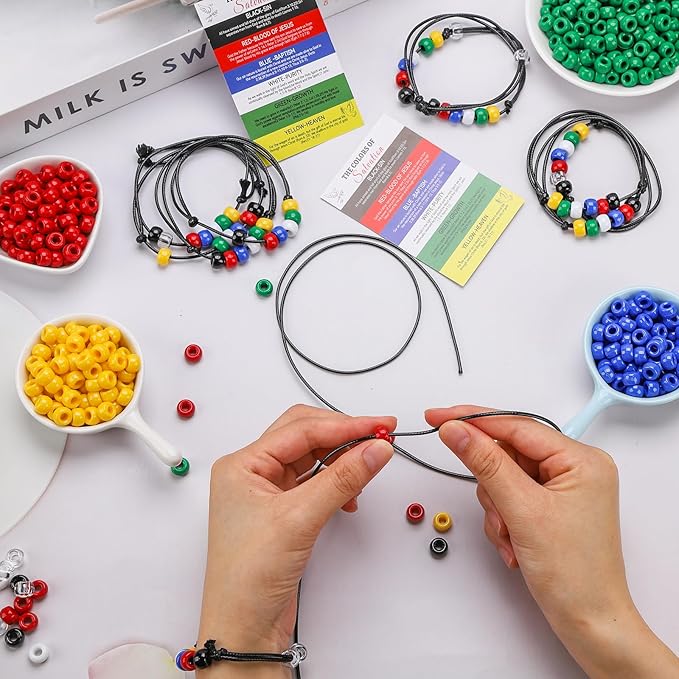 1400 Pcs Plan of Salvation Bracelet Kit Gospel Bracelets Salvation Cards with 200 Bulk Plan of Salvation Cards and 100 Yards Waxed Cotton Thread Cord Christian Teaching Kits