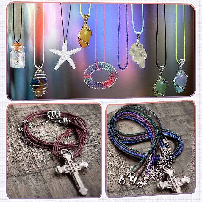 Tudomro 100 Pieces Waxed Leather Necklace Cord Bulk with Clasp Necklace Bracelet Chains String Rope Cord for Jewelry Making Pendants Charms(Rainbow Color,20 Inch)