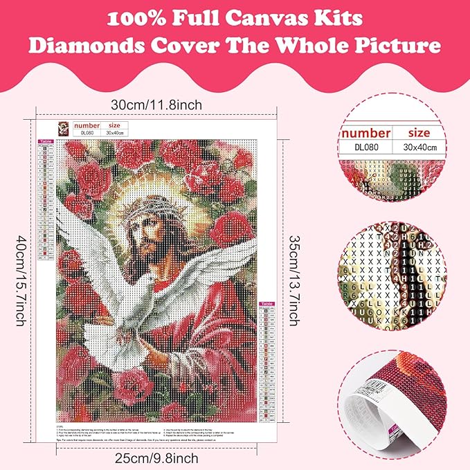 SENQAO Jesus Diamond Art Kits for Adults, Peace Dove Diamond Painting Kit for Beginners, Round 5D DIY Diamond Dots, Full Drill Painting Kit Art and Crafts for Adults Home Wall Decor 12x16inch