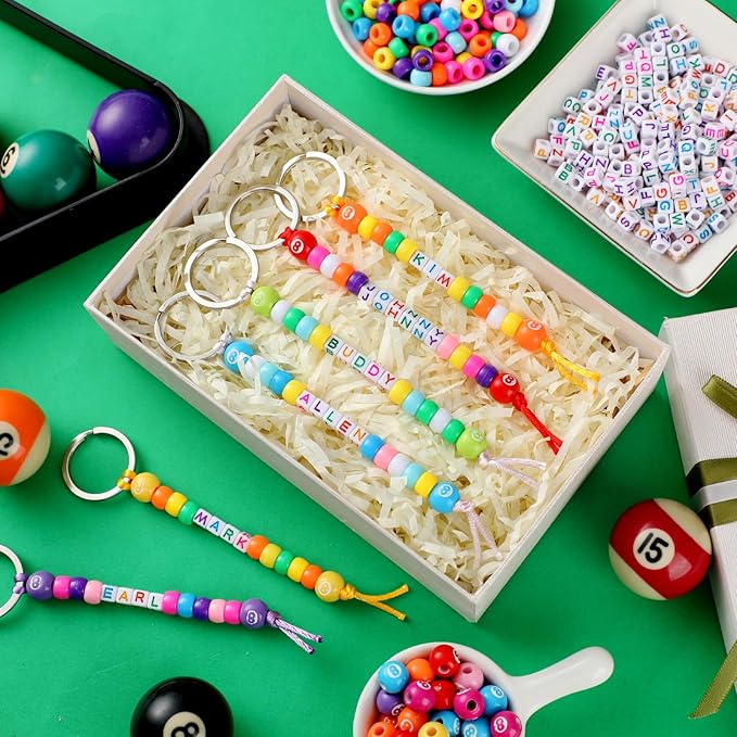 Landical 564 Pcs DIY Bead Keychain Kit Key Chain Making Craft Adjustable Letter Beads String Mama Sport Gift Alphabet Jewelry Backpack Accessories Holiday Party Favor(8 Ball,Pale Color)