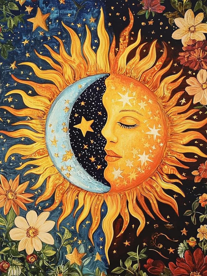 Sun and Moon Stamped Cross Stitch Kits - Plant Counted Cross Stitch Kits for Beginners Adults Needlepoint Cross-Stitch Patterns Dimensions Needlecrafts Embroidery Kits Arts and Crafts