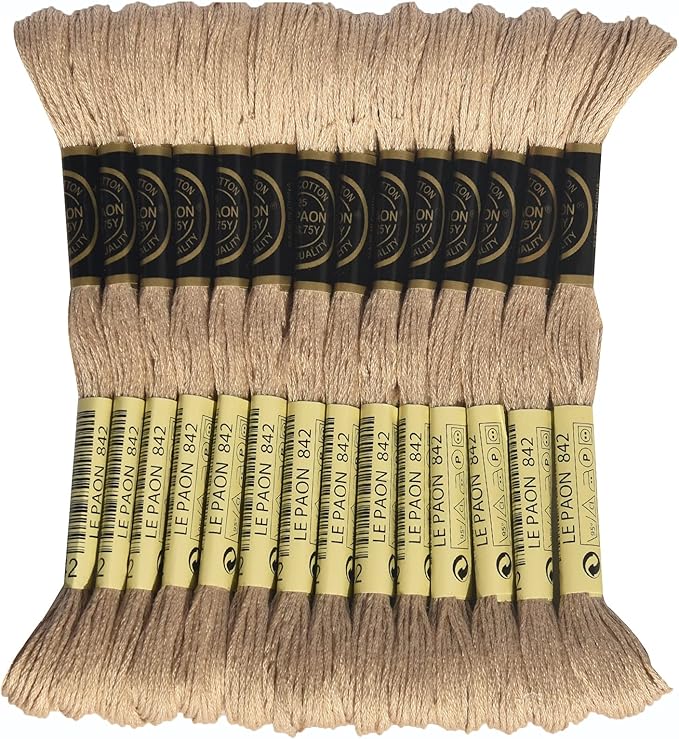 LE PAON Embroidery Floss, 14-Pack Six Strands 100% Long Staple Cotton Embroidery Thread, 8.7-Yard，Color Number：842, Very Light Beige Brown