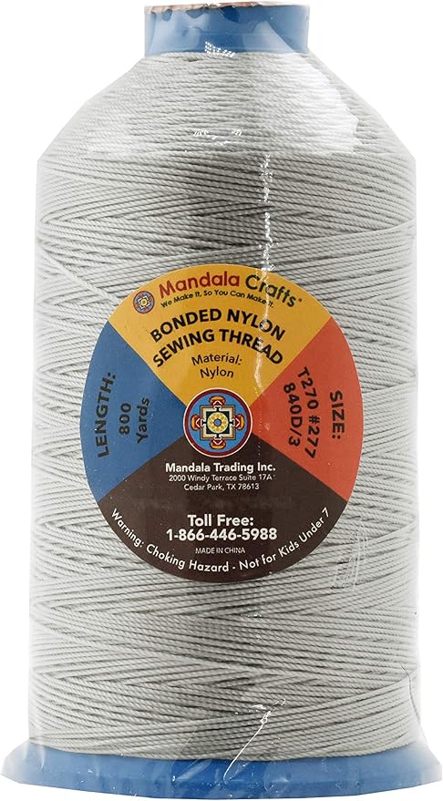 Mandala Crafts Size 277 840D T270 Bonded Nylon Thread - Gray 800 YDs Tex 270 Heavy Duty Sewing Threads for Leather, Jeans, Weaving, Outdoor Marine Upholstery