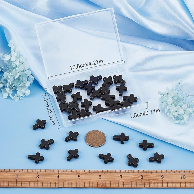 SUNNYCLUE 1 Box 40Pcs Black Cross Beads Easter Turquoise Cross Beads Bulk Mini Stone Gemstone Small Spacers for Jewelry Making Charms Rosary Beading Kit Bracelet Necklace Supplies Craft