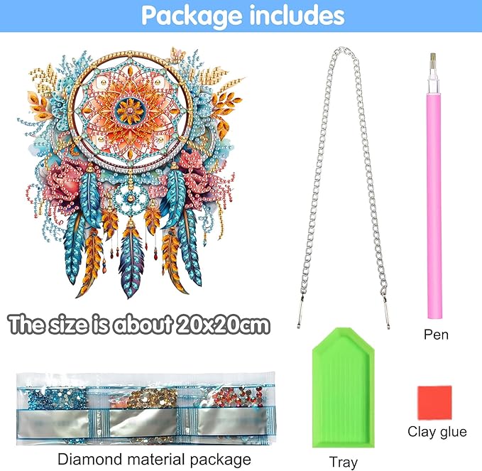 Reofrey Hanging Diamond Art Kits for Adults– 8x8Inch Dreamcatchers Hanging Ornament Acrylic Board Double Sided Pattern Crystal Diamond Art Suncatcher Pendant, for Home Window Decoration Handmade Gift