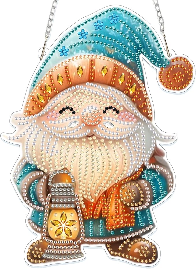 GHHKUD Hanging Diamond Art Christmas Pendants Kits, DIY Hanging Decoration Double Sided Gnomes Diamond Pinting Ornaments for Adults Kids Gifts for Home Decor