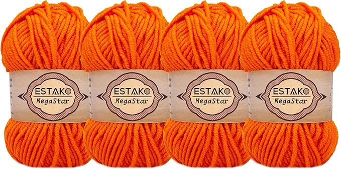Estako Megastar, (4 Skeins Pack) 75% Acrylic 25% Wool Yarn, Soft, Chunky Bulky Weight #5 for Crochet and Knitting (4 x 3.52 Oz) / (4 x 120 Yrds) (62192 - Orange)
