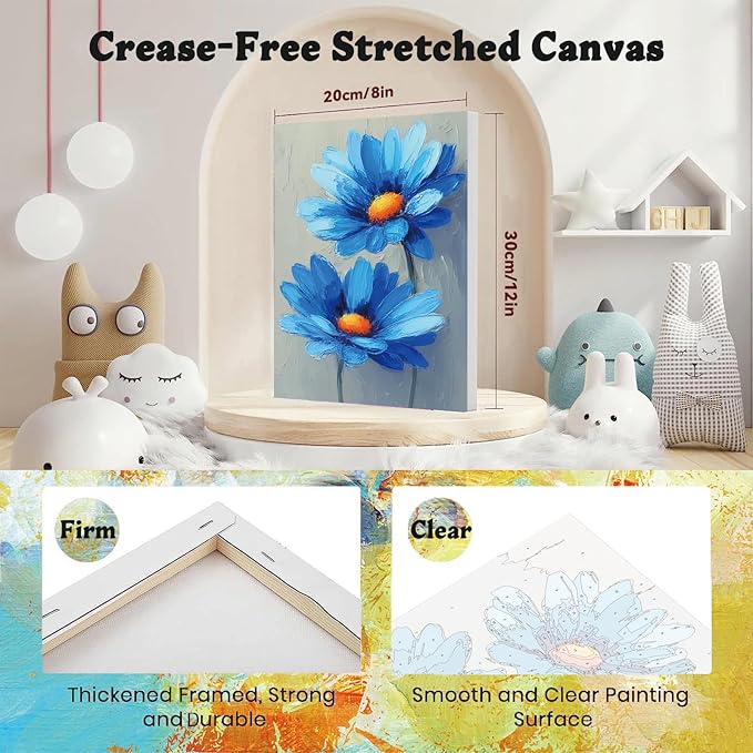 Easy Flower Paint by Numbers for Adults with Framed Canvas - with Wooden Easel, Flowers Paint by Number for Beginners, DIY Acrylic Oil Painting on Canvas with Brushes for Home Wall Decor (8x12 inch)