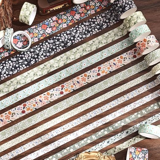 12 Rolls Floral Washi Tape Set - 0.4/0.6/0.8/1.2in Numerous Flowers Design Decorative Tapes for Journaling Scrapbooking Writable Vintage Scrapbook Supplies Letter Gift Craft Tape (Colorful1)