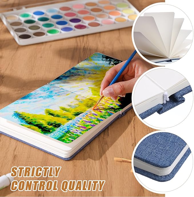 Mooliwe 6 Pcs Watercolor Sketchbook Journal Small Paper Watercolor Journal Bulk for Painting 300 GSM 140 LB Cotton Cold Press for Gifts(5.5" X 5.5",Blue Series)