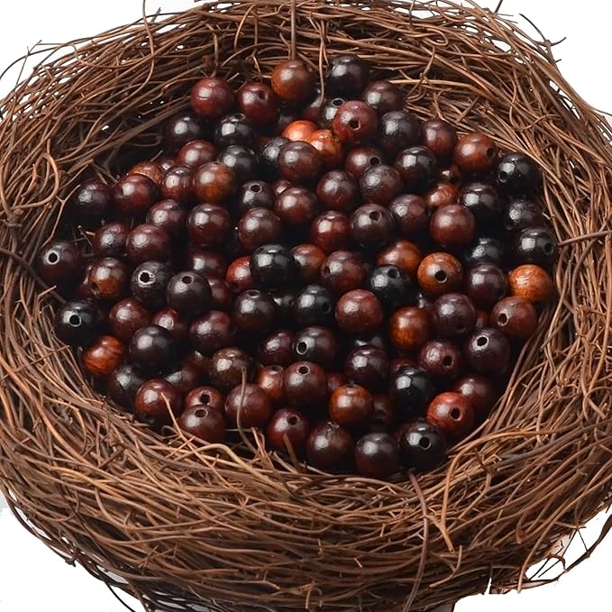 8mm Massive Beads Natural Wooden Round Loose Beads Jewelry Making with Thread 200 PCS(Blood Sandalwood, 8mm)