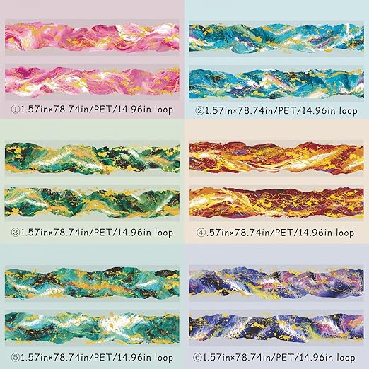 PET Tape Stickers for Journaling Supplies,6 Rolls Watercolor Holographic Journal Stickers for Scrapbooking,Junk Journal Supplies,Planner,DIY Crafts (Future)