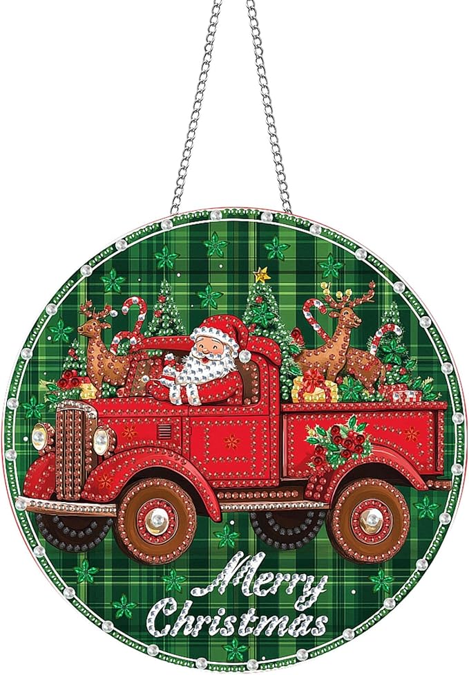 Pavemlo Hanging Diamond Art Kits for Adults Christmas Santa Claus – 8x8Inch Double-Sided Acrylic Board DIY Crystal Diamond Suncatcher Pendant, Sparkling Home Wall or Window Decoration Handmade Gift