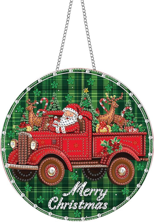 Pavemlo Hanging Diamond Art Kits for Adults Christmas Santa Claus – 8x8Inch Double-Sided Acrylic Board DIY Crystal Diamond Suncatcher Pendant, Sparkling Home Wall or Window Decoration Handmade Gift