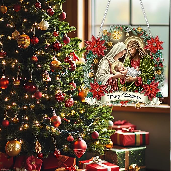 SENQAO Jesus Diamond Art Hanging Kits for Adults Kids, Christmas Diamond Art Suncatchers, 5D Special Shape Diamond Painting Pendant Window Ornament Gifts for Home Garden Door Wall Decor